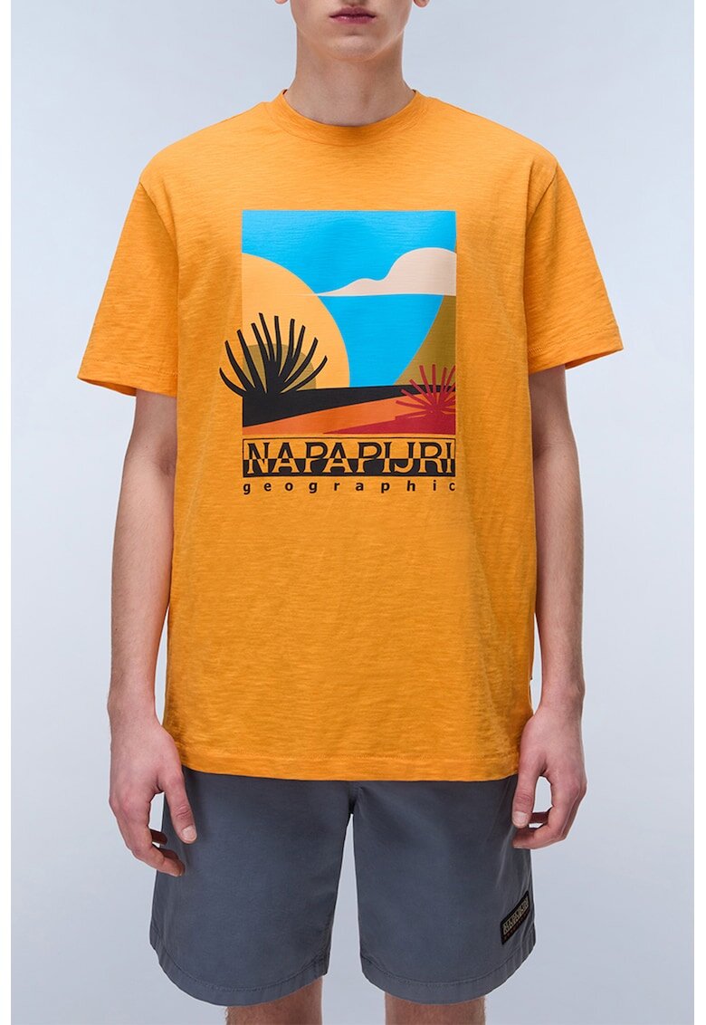 Napapijri Tricou cu imprimeu grafic - logo si decolteu la baza gatului - Portocaliu