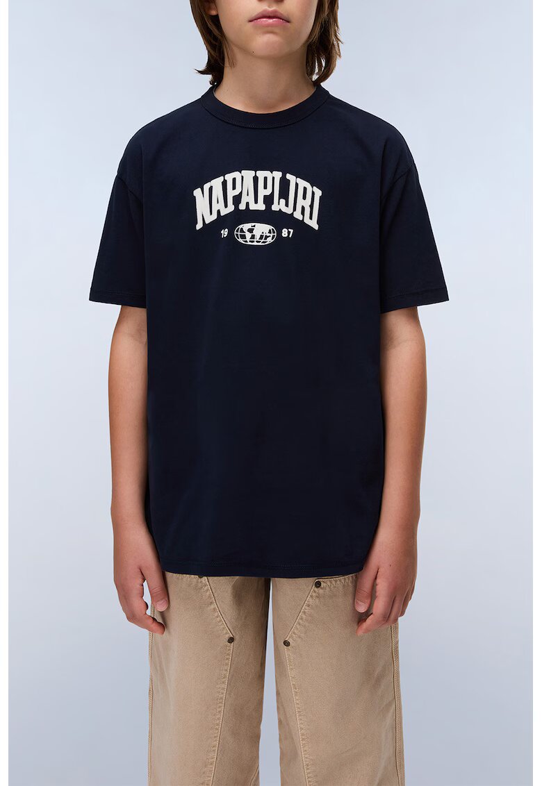 Napapijri Tricou cu imprimeu logo pe partea din fata si pe partea din spate - Alb/Albastru ultramarin