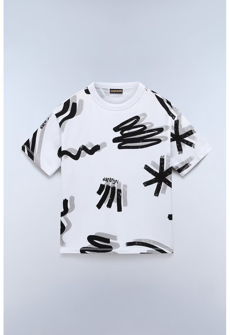 Napapijri Tricou cu model grafic Lieto - Alb/Negru