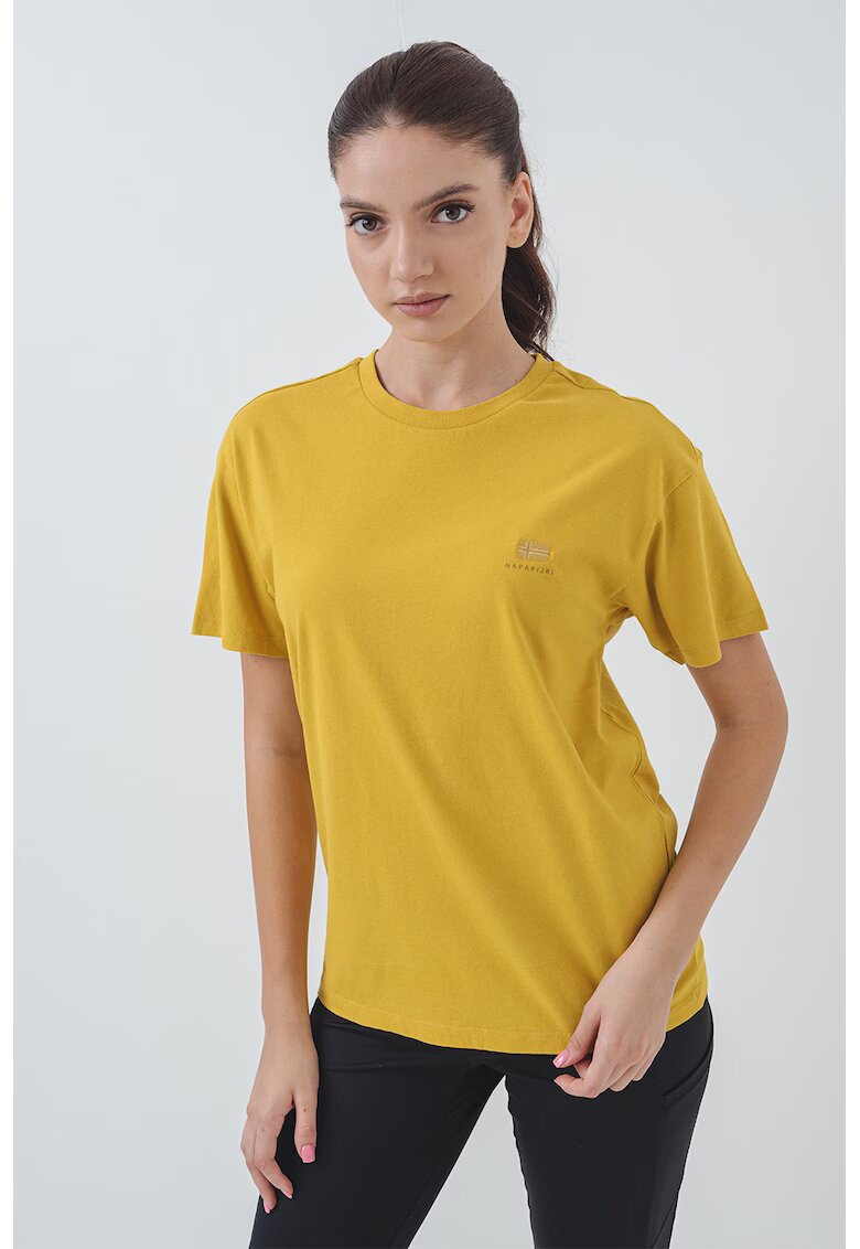 Napapijri Tricou de bumbac cu decolteu la baza gatului Nina - Galben mustar