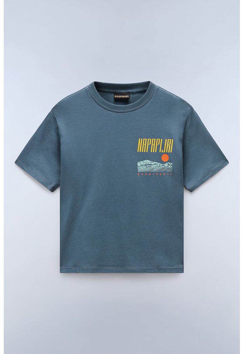 Napapijri Tricou din bumbac cu deign grafic - Albastru petrol