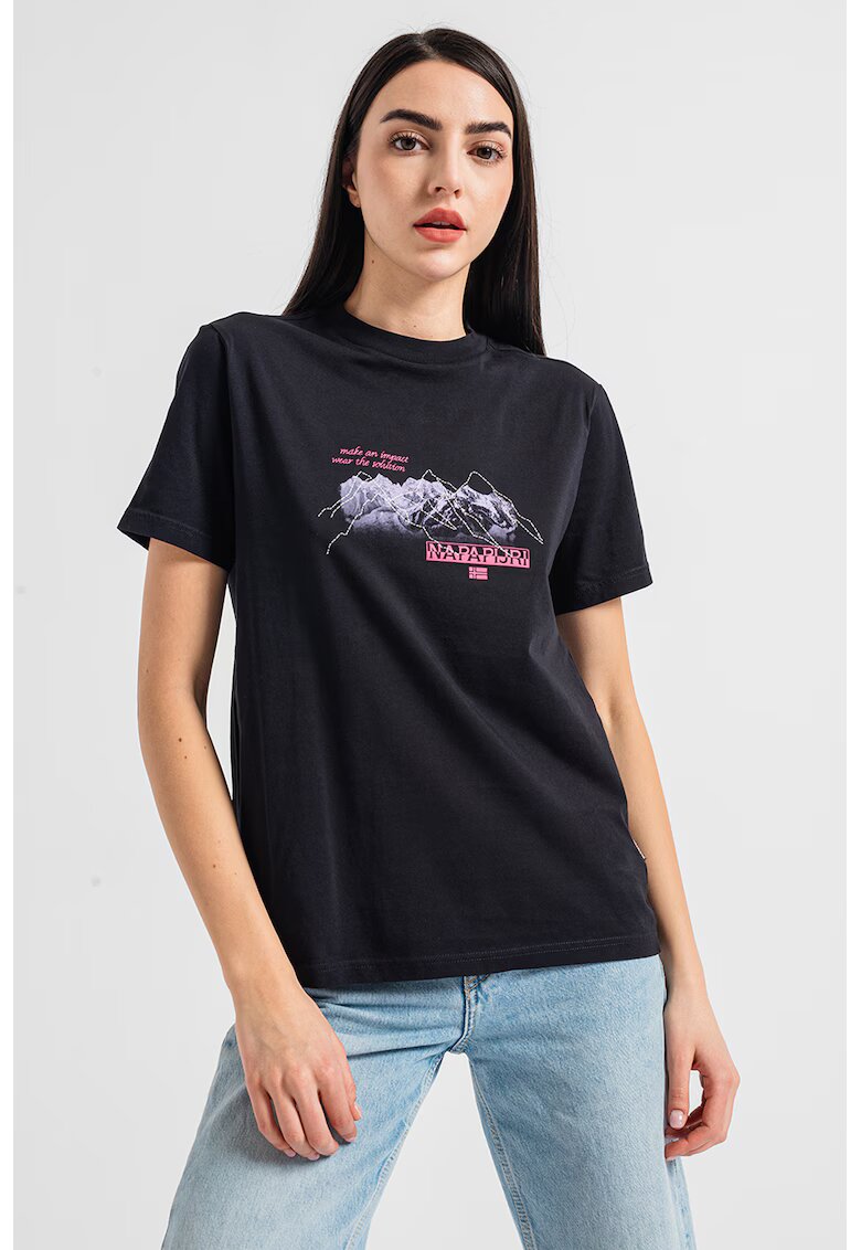 Napapijri Tricou din bumbac cu imprimeu grafic - Negru/Lila