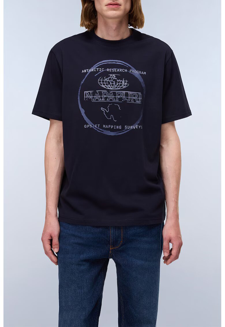 Napapijri Tricou din bumbac cu imprimeu logo - Albastru ultramarin/Albastru pal