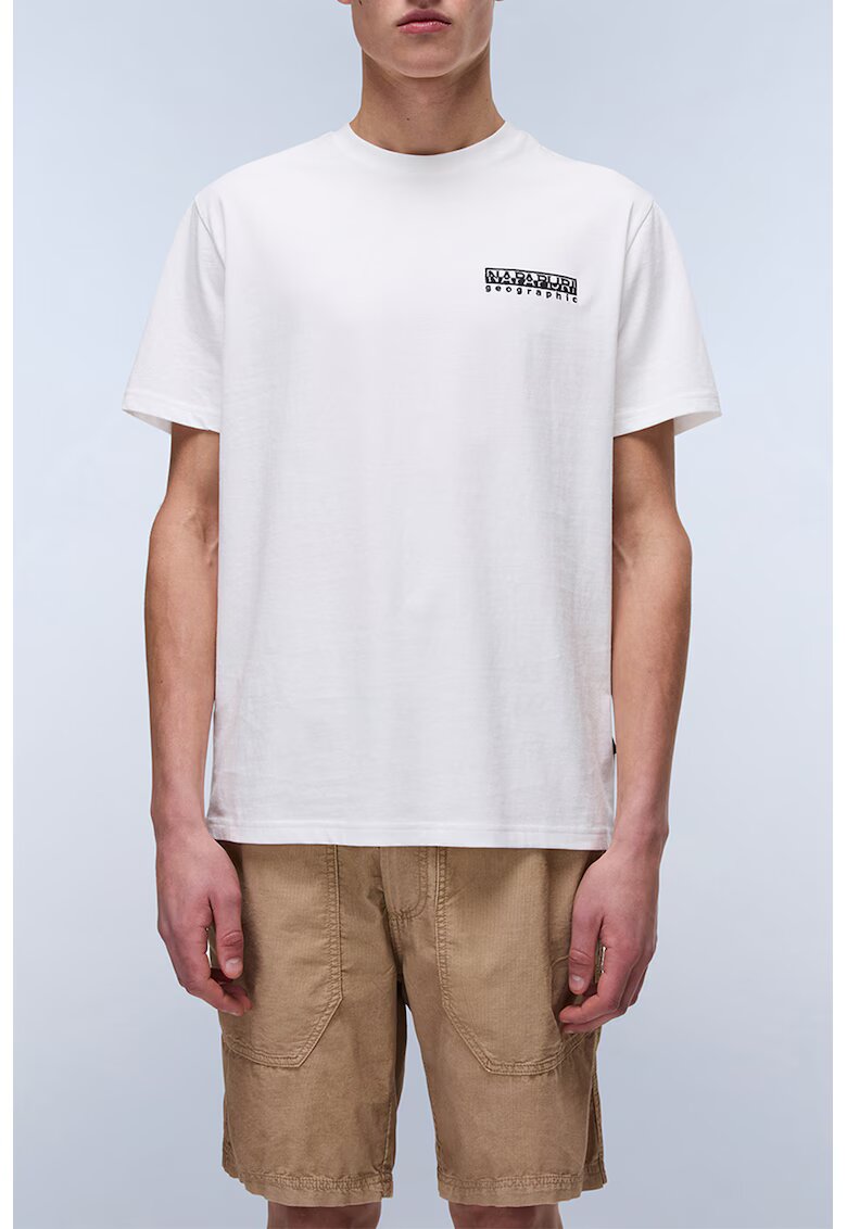 Napapijri Tricou din bumbac cu imprimeu pe partea din spate - Alb/Negru