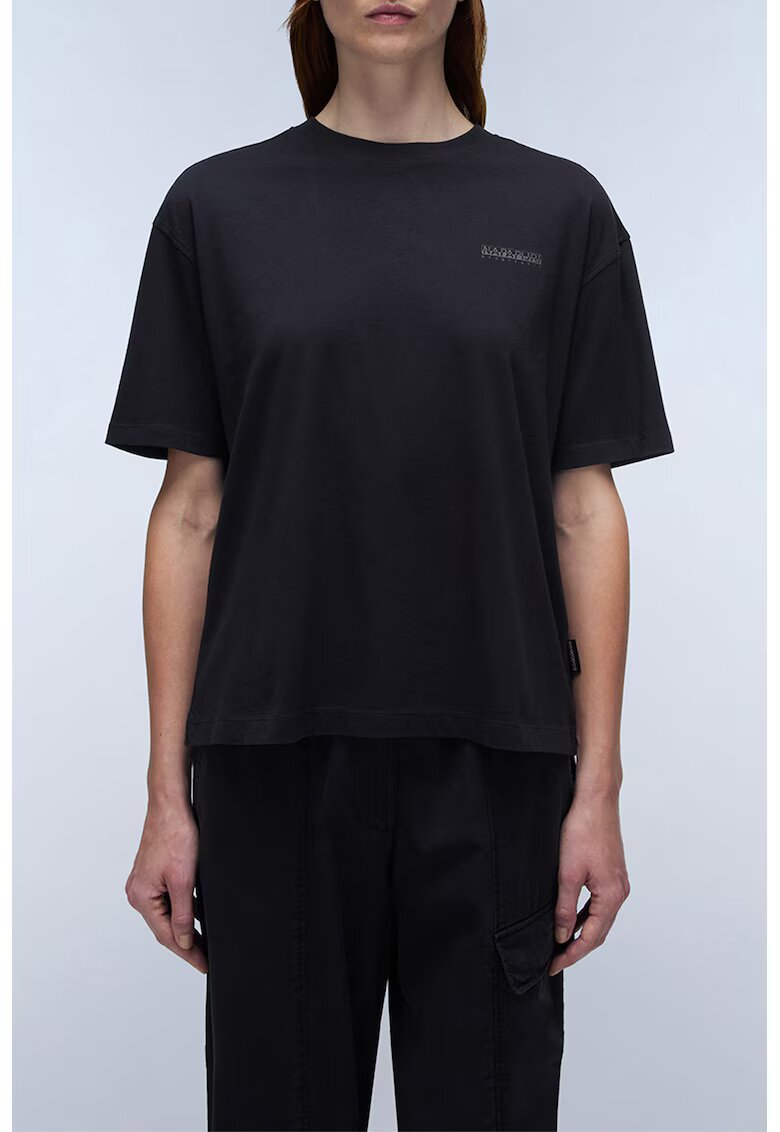 Napapijri Tricou lejer cu decolteu la baza gatului si logo - Negru