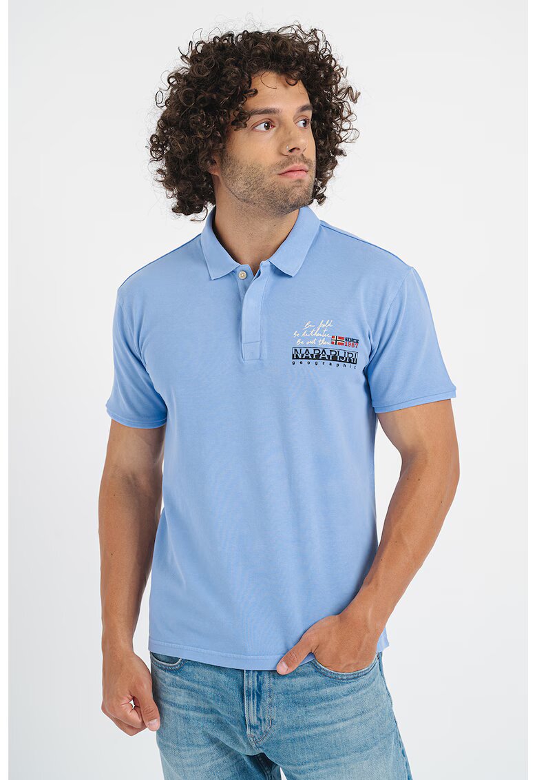 Napapijri Tricou polo cu imprimeu logo E-Coville - Visiniu/Albastru pastel/Negru