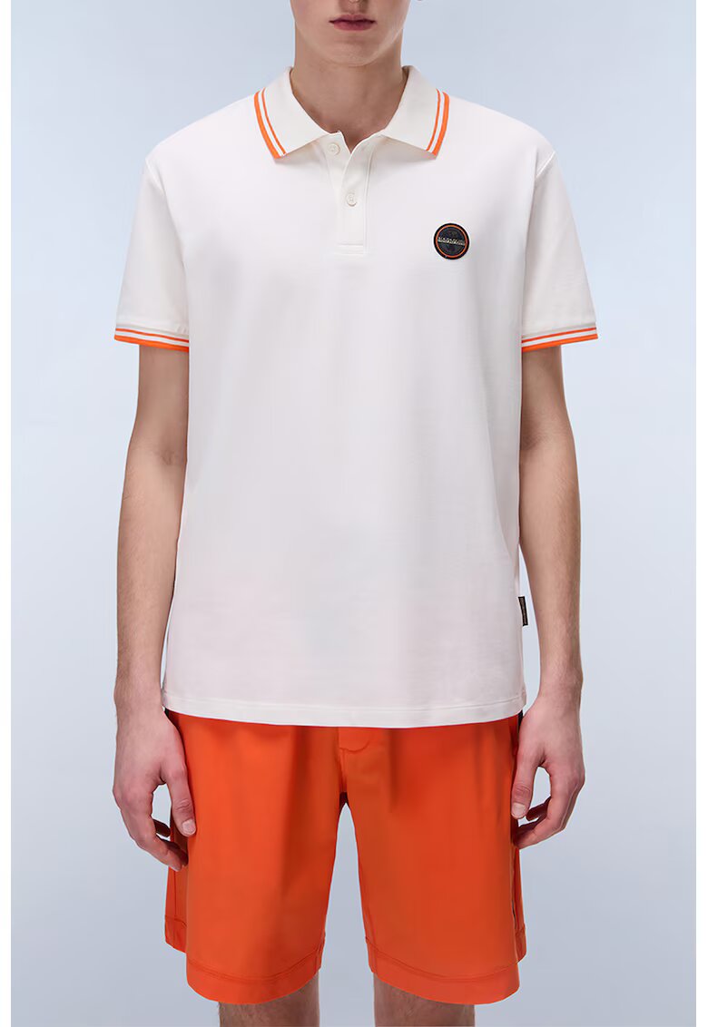 Napapijri Tricou polo din material pique Macas - Alb/Portocaliu
