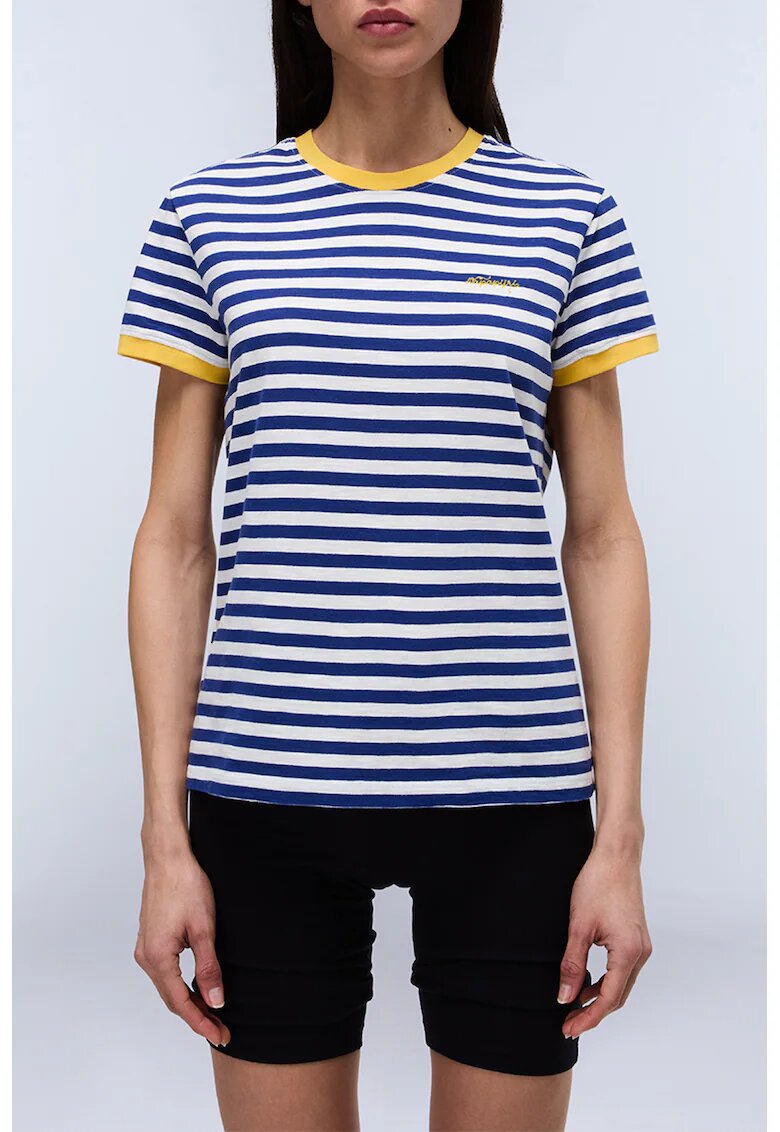 Napapijri Tricou regular-fit din bumbac cu decolteu la baza gatului - Alb/Galben/Albastru inchis