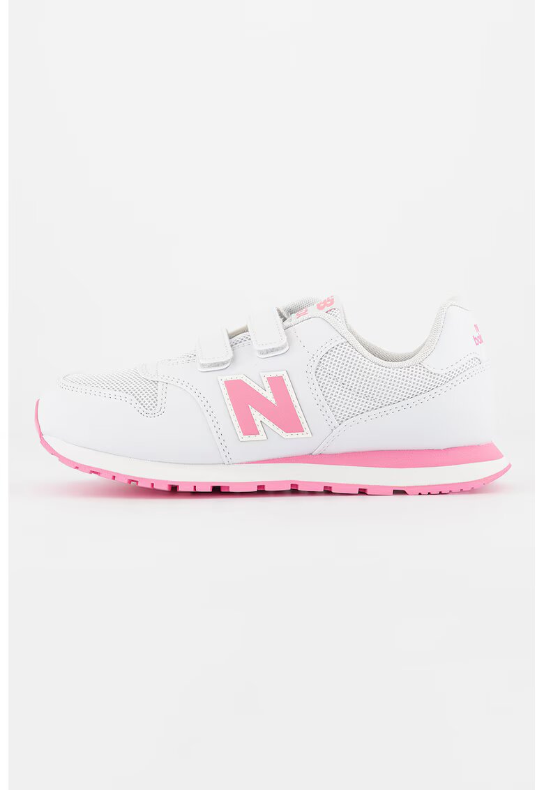 New Balance Pantofi sport de piele ecologica si material textil cu velcro 500 - Alb/Roz