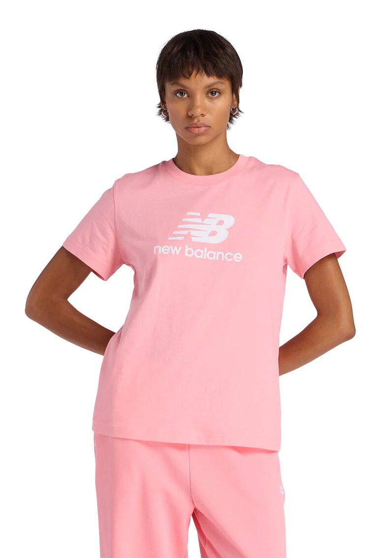 New Balance Tricou din bumbac cu imprimeu logo - Alb/Roz