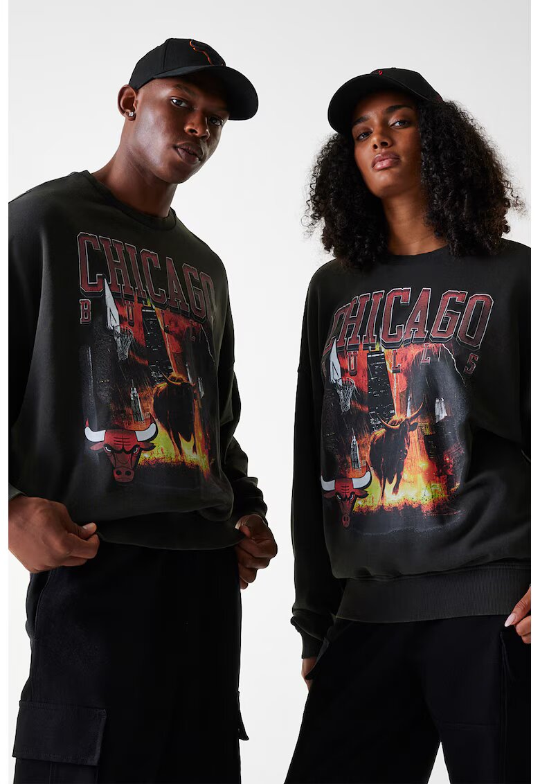 New Era Bluza unisex de trening cu imprimeu - Gri inchis
