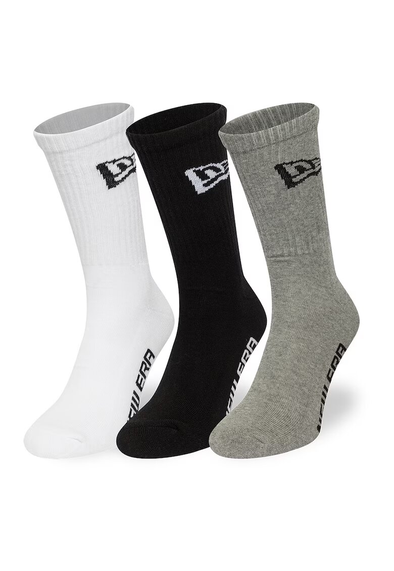 New Era Set de sosete lungi cu logo - 3 perechi - Alb/Negru/Gri