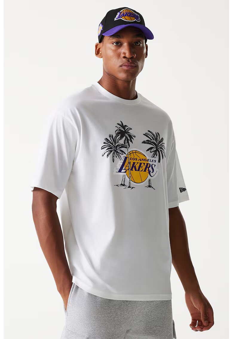 New Era Tricou cu decolteu la baza gatului NBA LA Lakers Palm Tree - Negru/Galben/Alb optic
