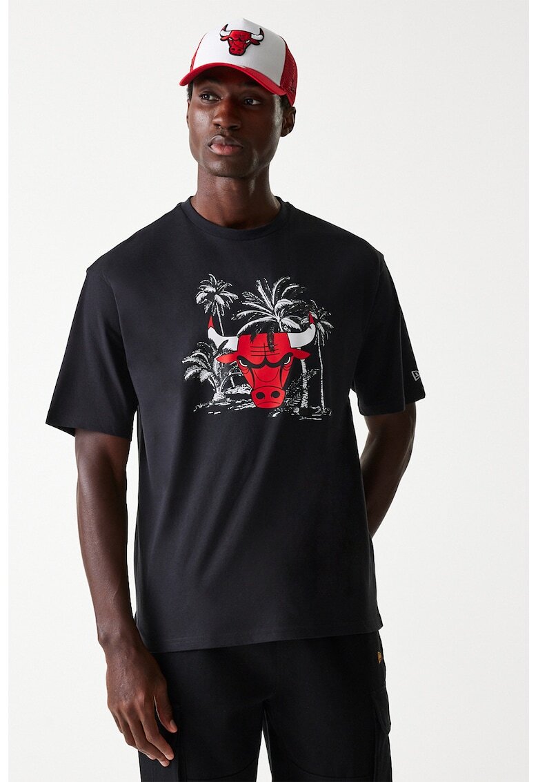 New Era Tricou cu imprimeu grafic si decolteu la baza gatului - Rosu/Negru/Alb murdar