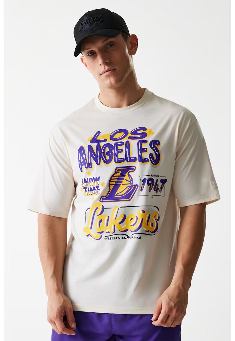New Era Tricou cu imprimeu si decolteu la baza gatului - Bej deschis