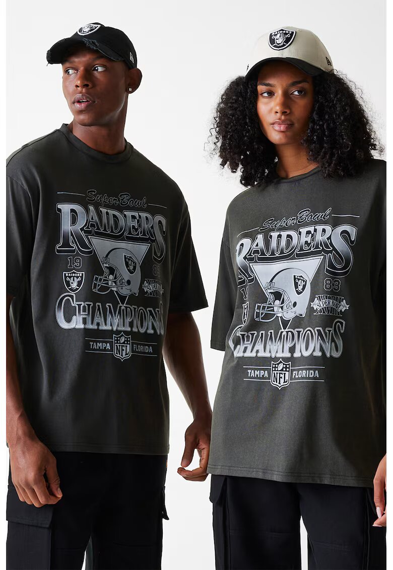 New Era Tricou lejer unisex cu imprimeu grafic - Gri carbune