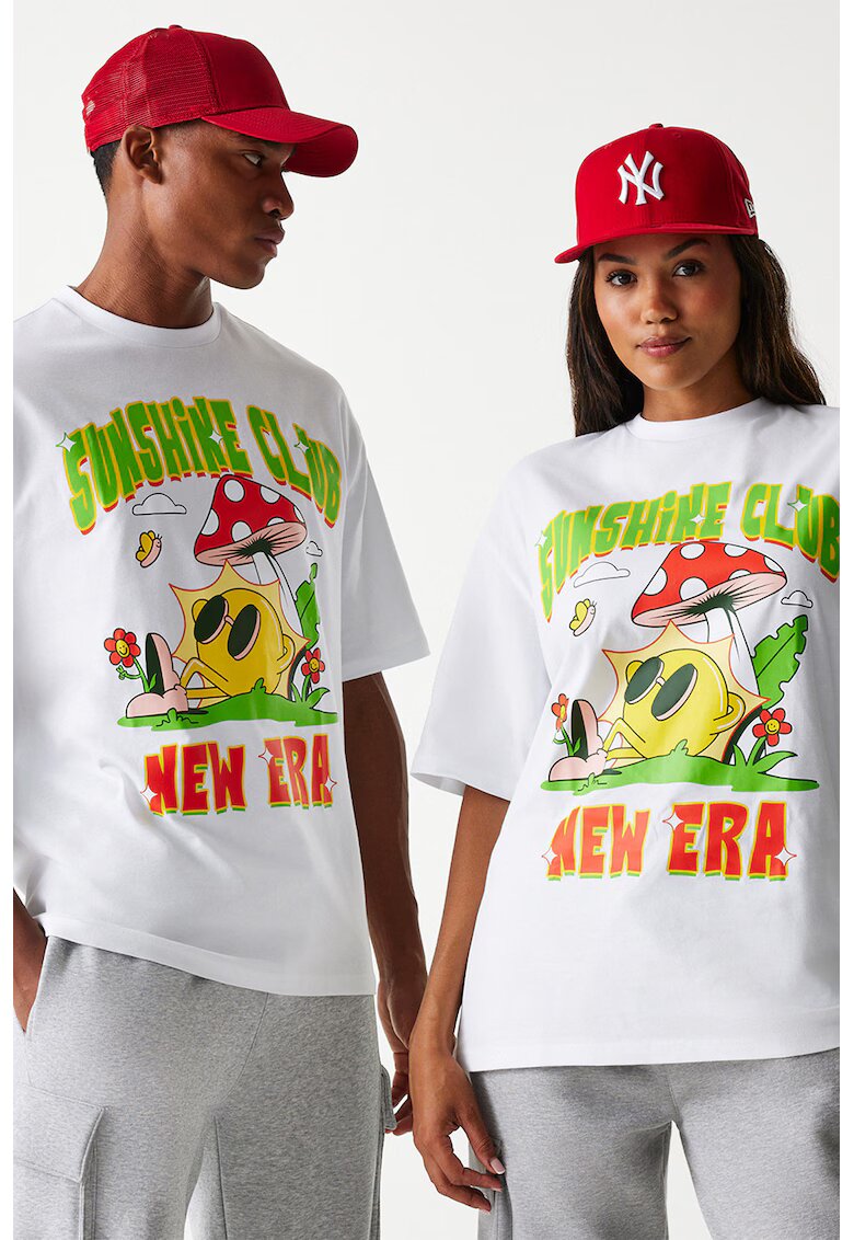 New Era Tricou unisex cu design grafic si decolteu la baza gatului - Alb/Verde/Galben