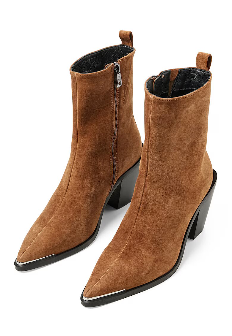 NEWD Botine din material textil cu toc masiv - Caramel