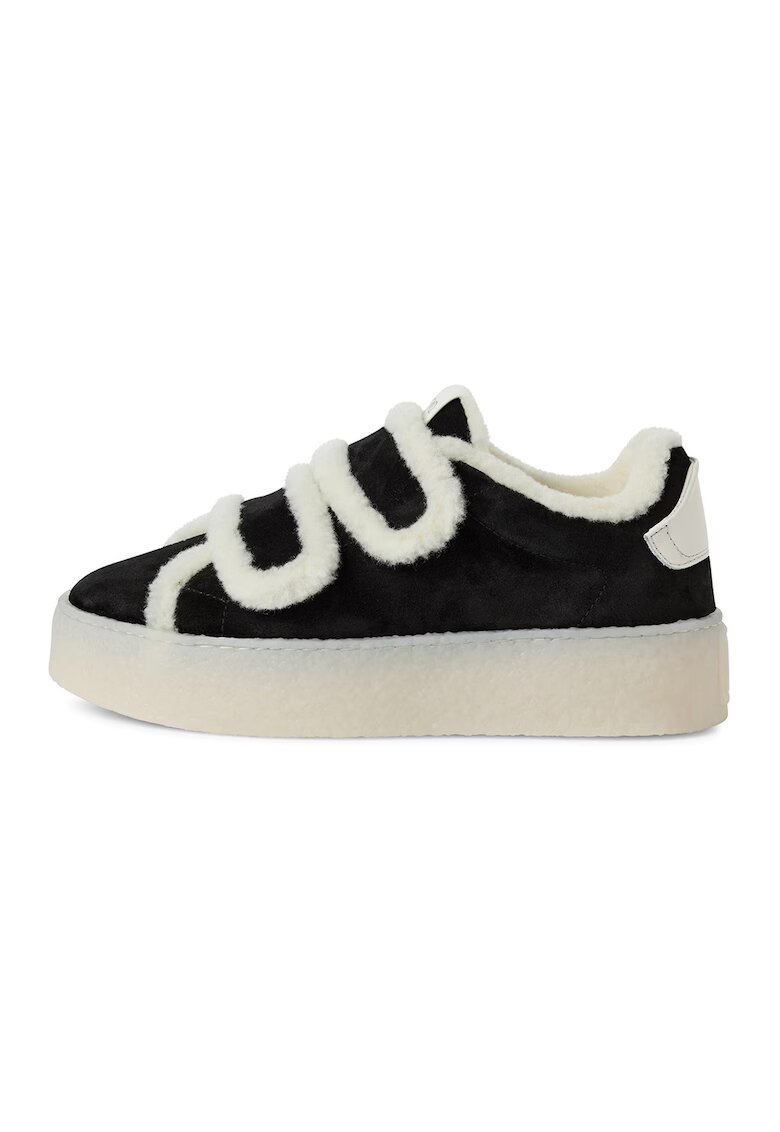 NEWD Pantofi sport din piele intoarsa cu garnituri din lana si velcro - Negru/Alb murdar