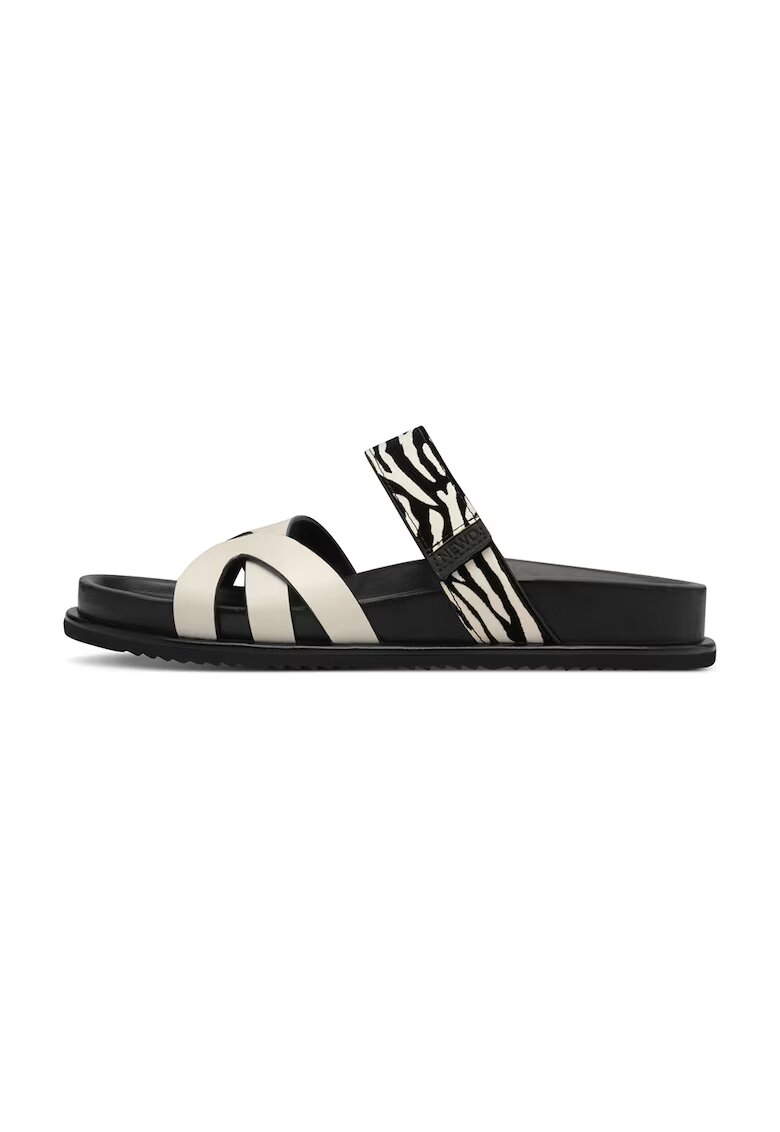 NEWD Papuci de casa din piele cu banda velcro - Negru/Crem