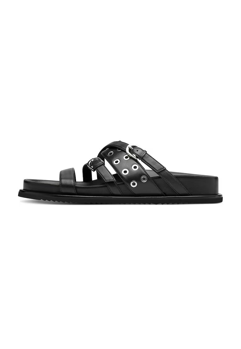 NEWD Papuci de casa din piele cu perforatii metalice - Negru