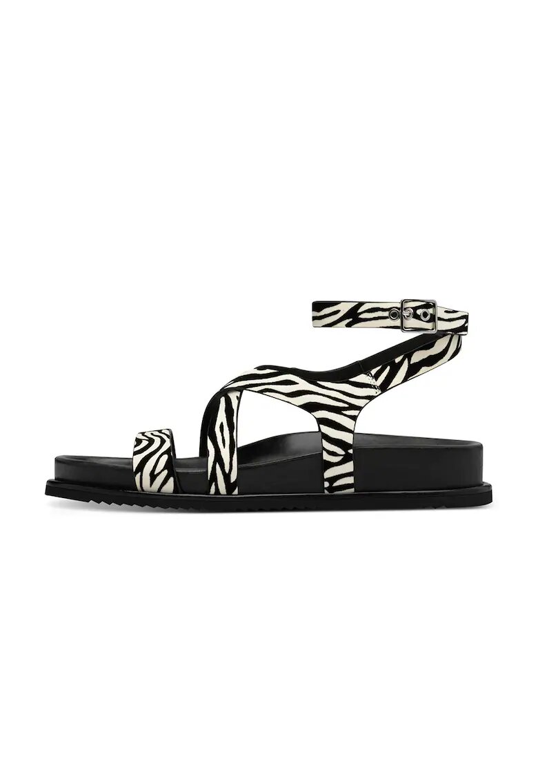 NEWD Sandale de piele cu catarame - Alb fildes/Negru