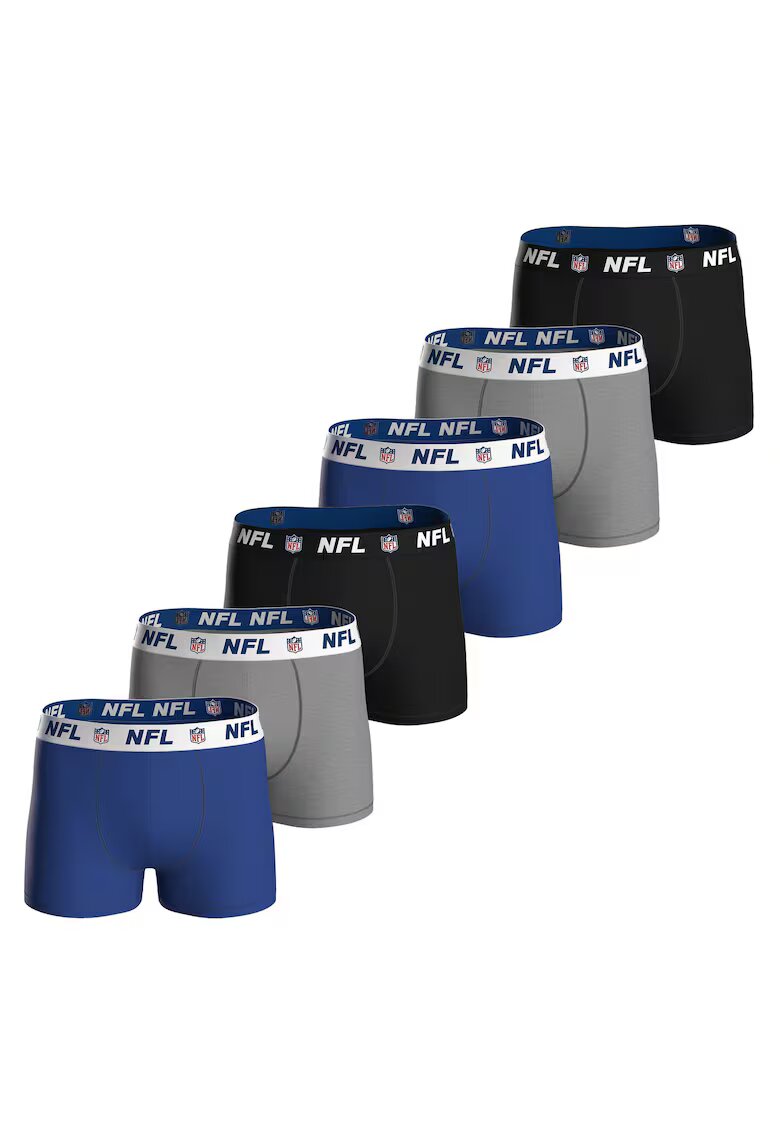 NFL Set de boxeri cu banda logo in talie - 6 perechi - Negru/Gri/Albastru