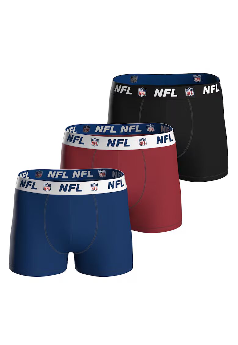 NFL Set de boxeri din amestec de bumbac cu banda elastica cu logo in talie - 3 perechi - Rosu/Negru/Albastru inchis