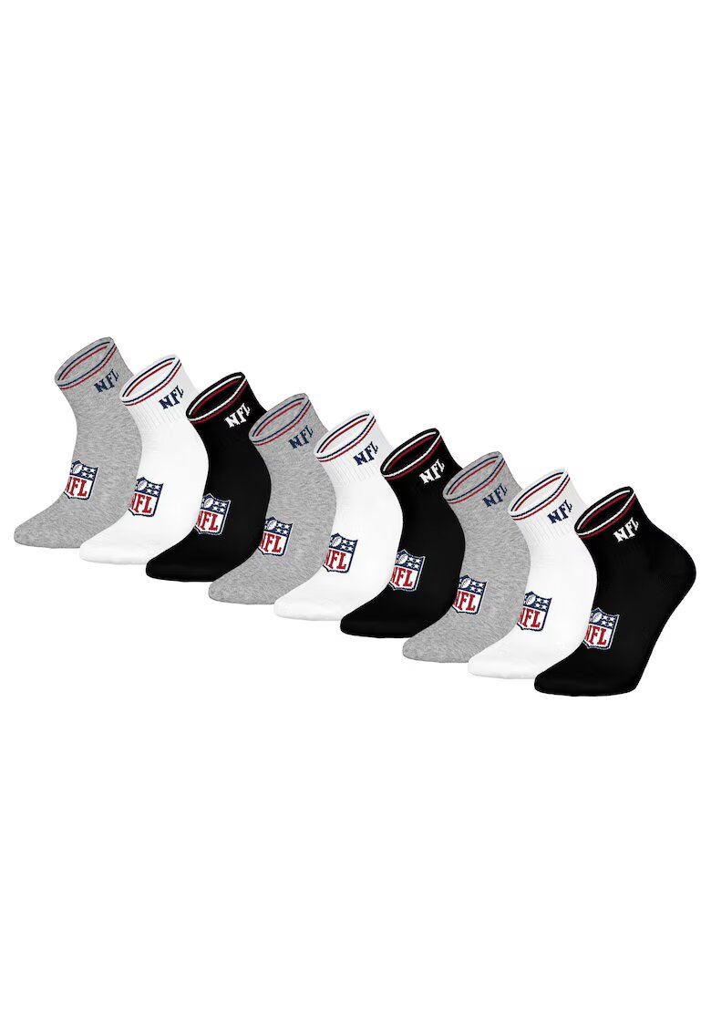 NFL Set de sosete pana la glezna unisex - 9 perechi - Alb/Negru/Gri