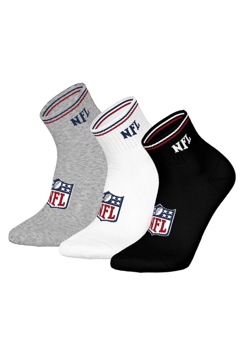 NFL Set de sosete scurte unisex - 3 perechi - Alb/Negru/Gri