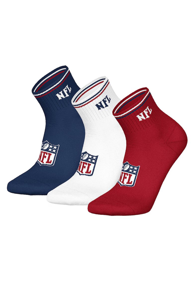 NFL Set de sosete scurte unisex - 3 perechi - Rosu/Alb/Albastru inchis