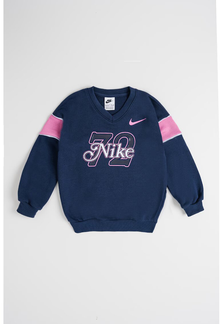 Nike Bluza de trening cu imprimeu logo si decolteu in V - Roz/Bleumarin