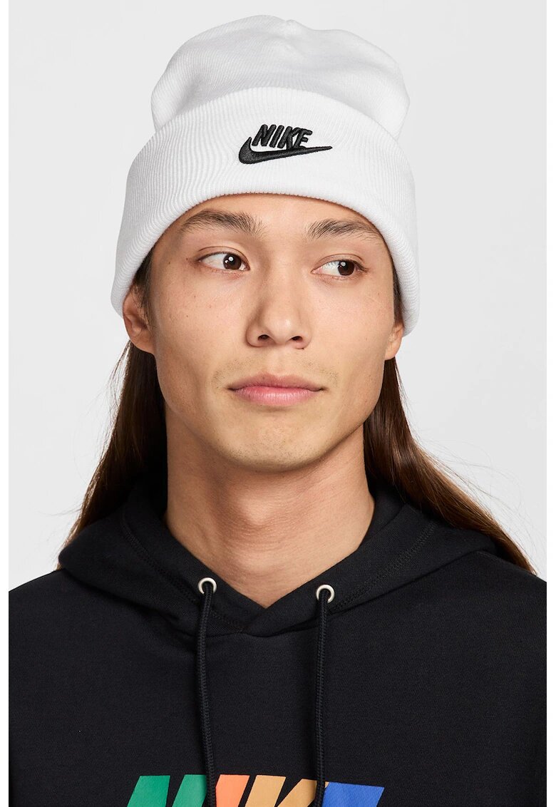 Nike Caciula unisex cu logo brodat Peak - Alb murdar