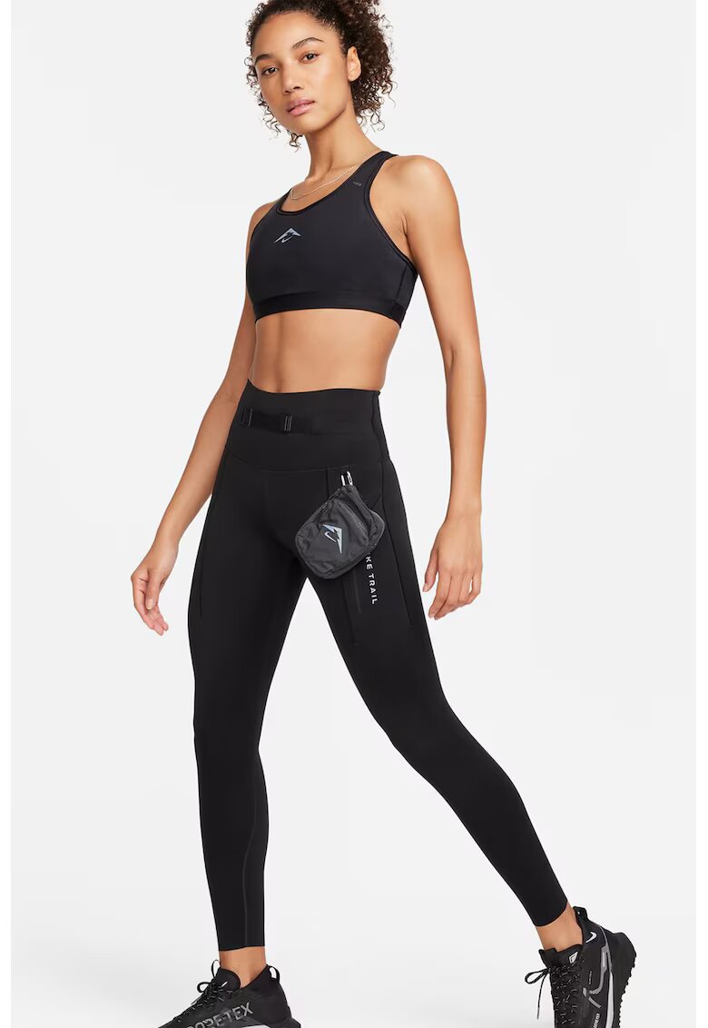 Nike Colanti crop cu tehnologie Dri Fit pentru alergare Trailg - Negru