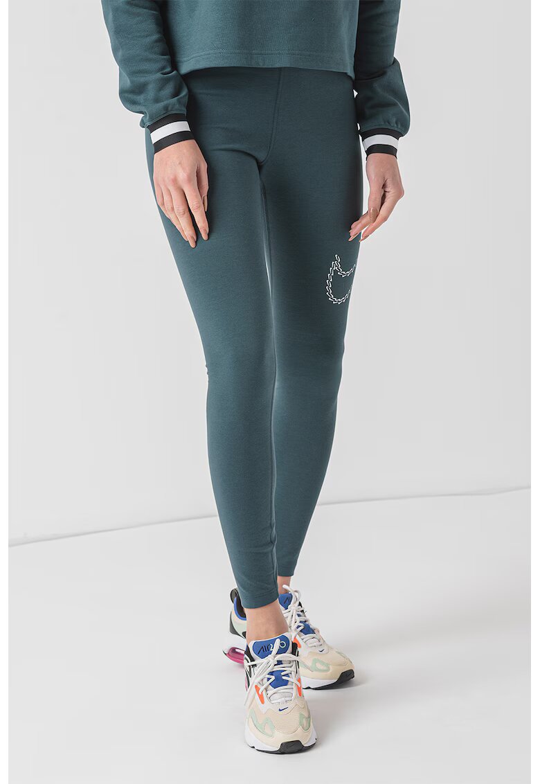 Nike Colanti cu talie inalta si monograma - Albastru petrol