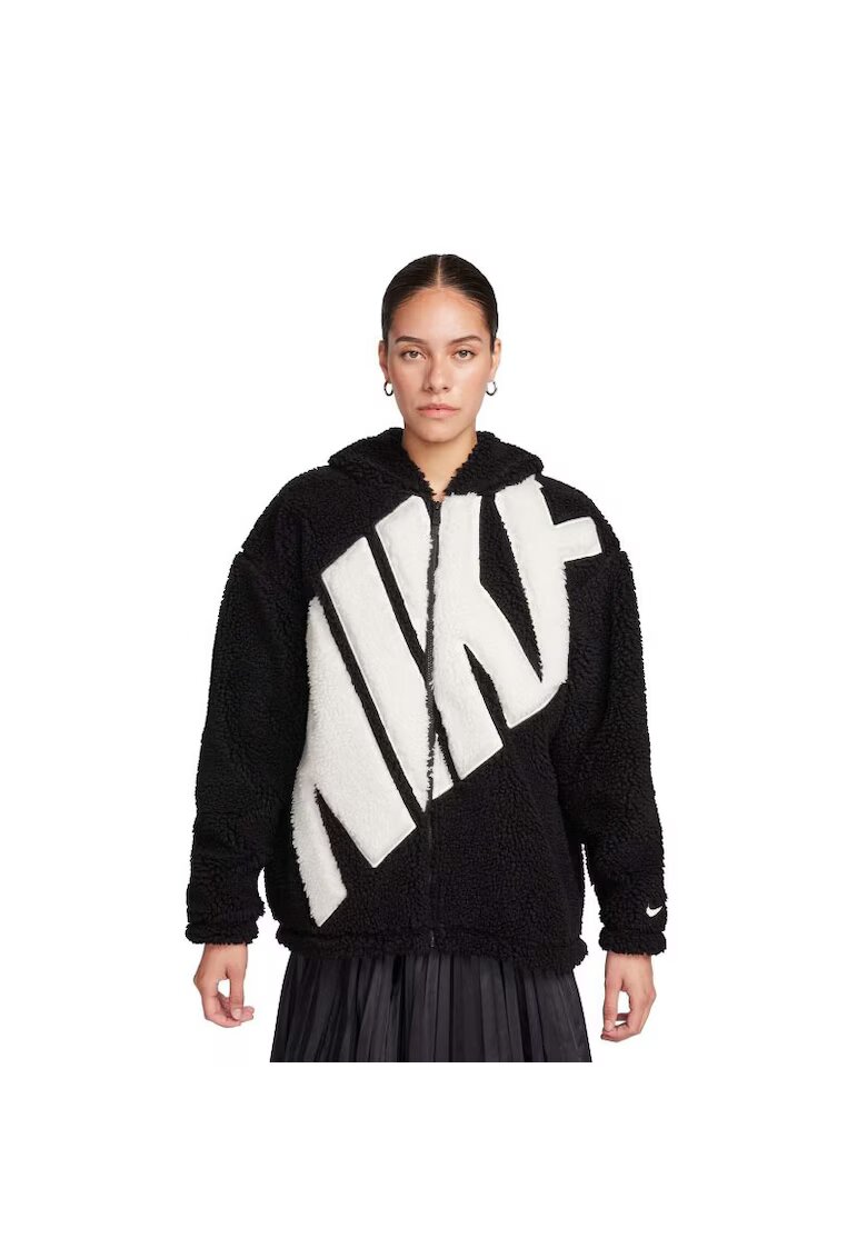 Nike Geaca pentru Femei - w nsw logo sherpa jkt - FB8695-010 - Negru - Negru