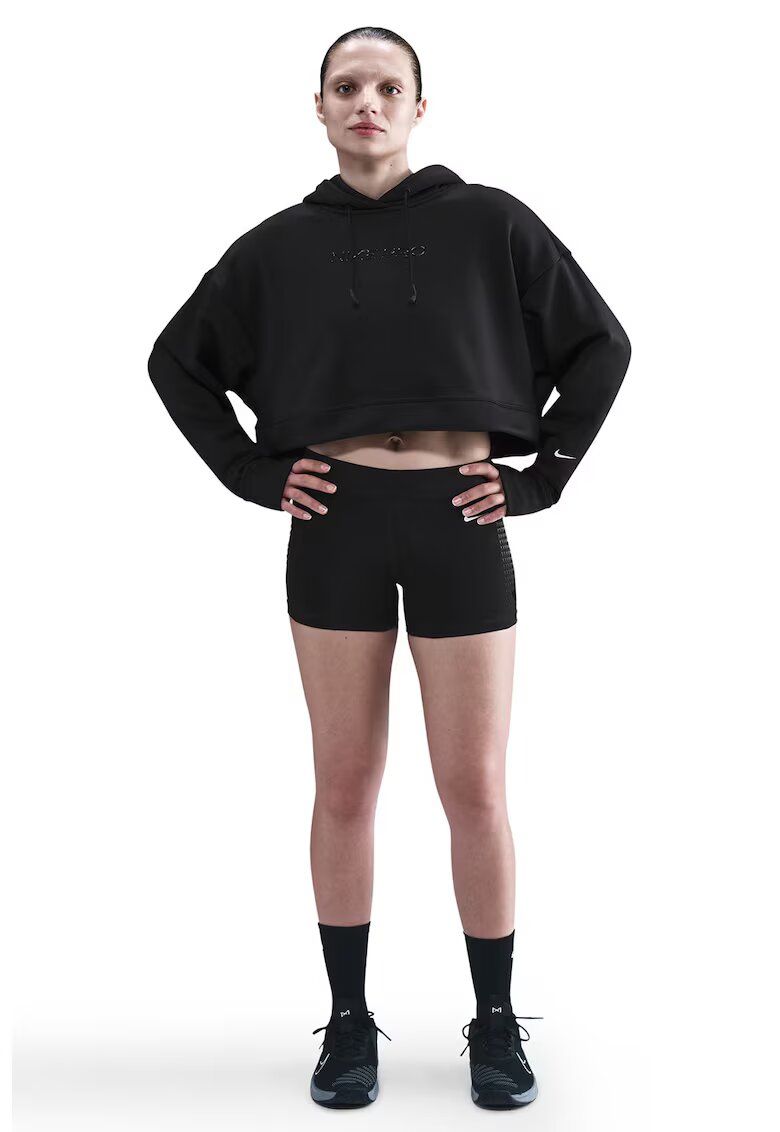 Nike Hanorac crop cu logo si tehnologie Therma-Fit - Negru