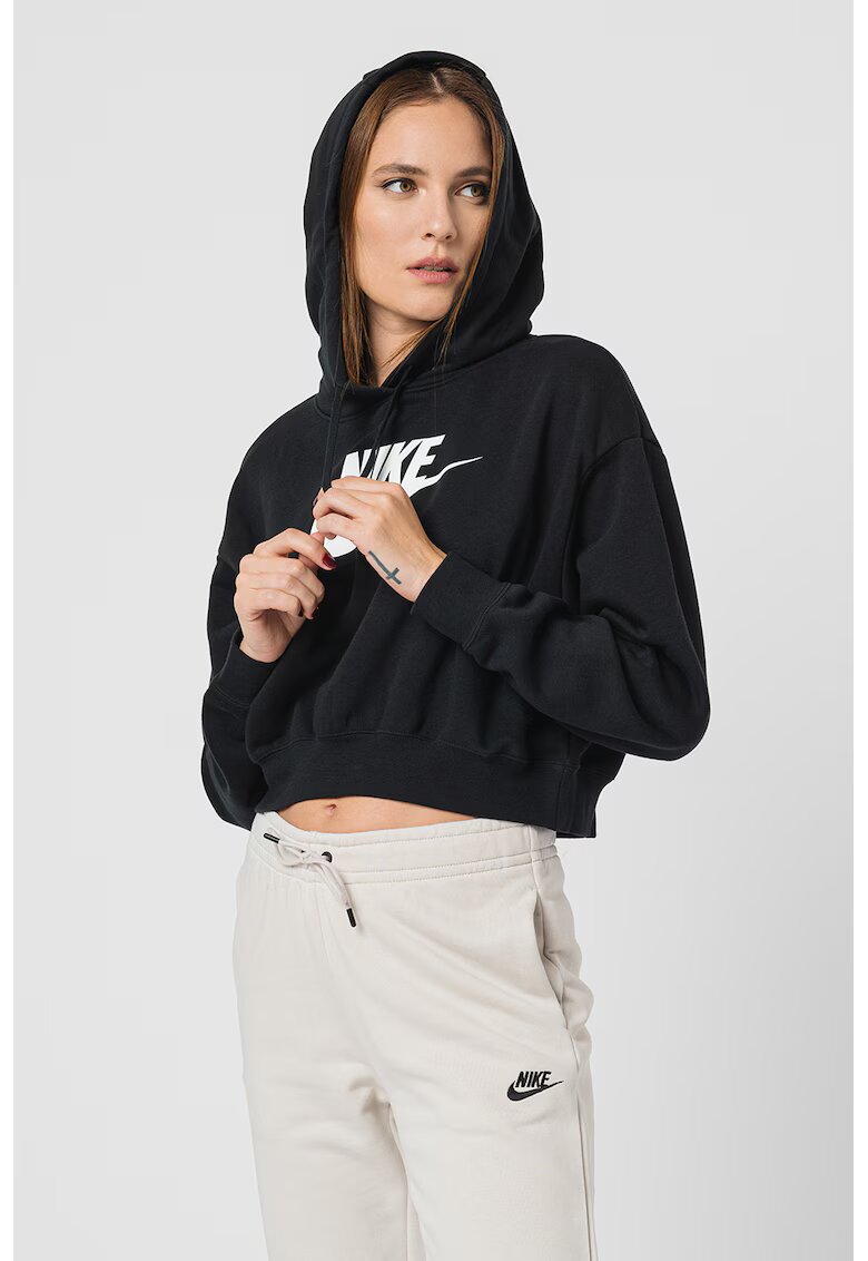 Nike Hanorac crop supradimensionat cu imprimeu logo - Alb/Negru