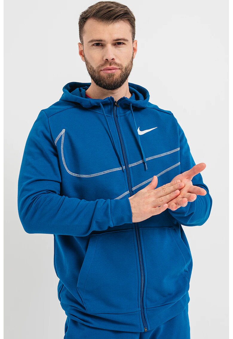 Nike Hanorac cu fermoar si logo pentru fitness - Albastru inchis