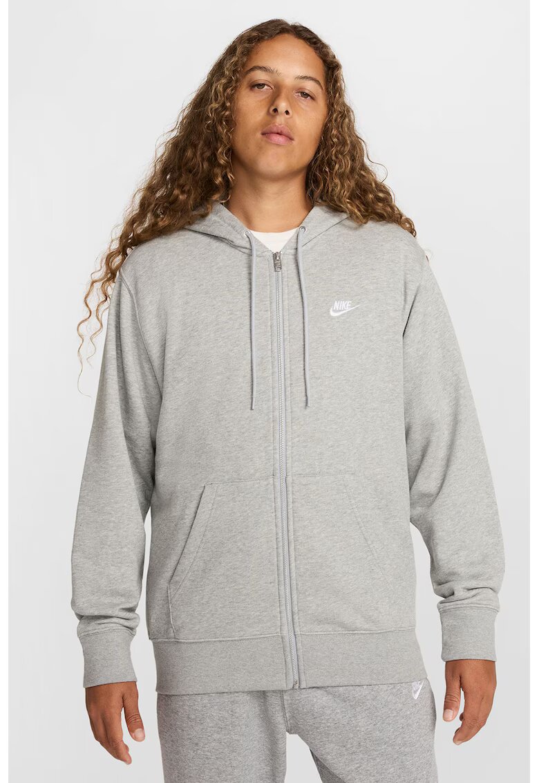 Nike Hanorac din amestec de bumbac cu fermoar Club - Gri deschis melange