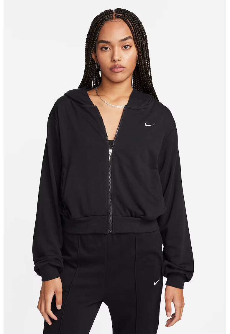 Nike Hanorac din amestec de bumbac cu fermoar si model uni - Negru