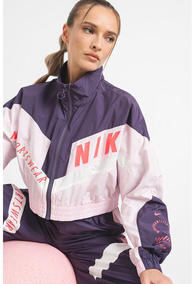 Nike Jacheta crop supradimensionata - Alb/Roz pastel/Ametist