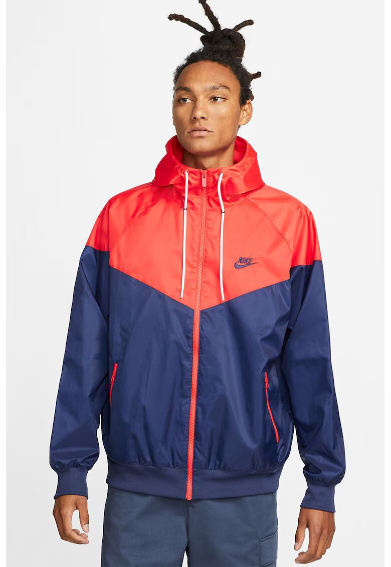 Nike Jacheta cu gluga si aspect contrastant Windrunner - Albastru inchis/Portocaliu mandarina