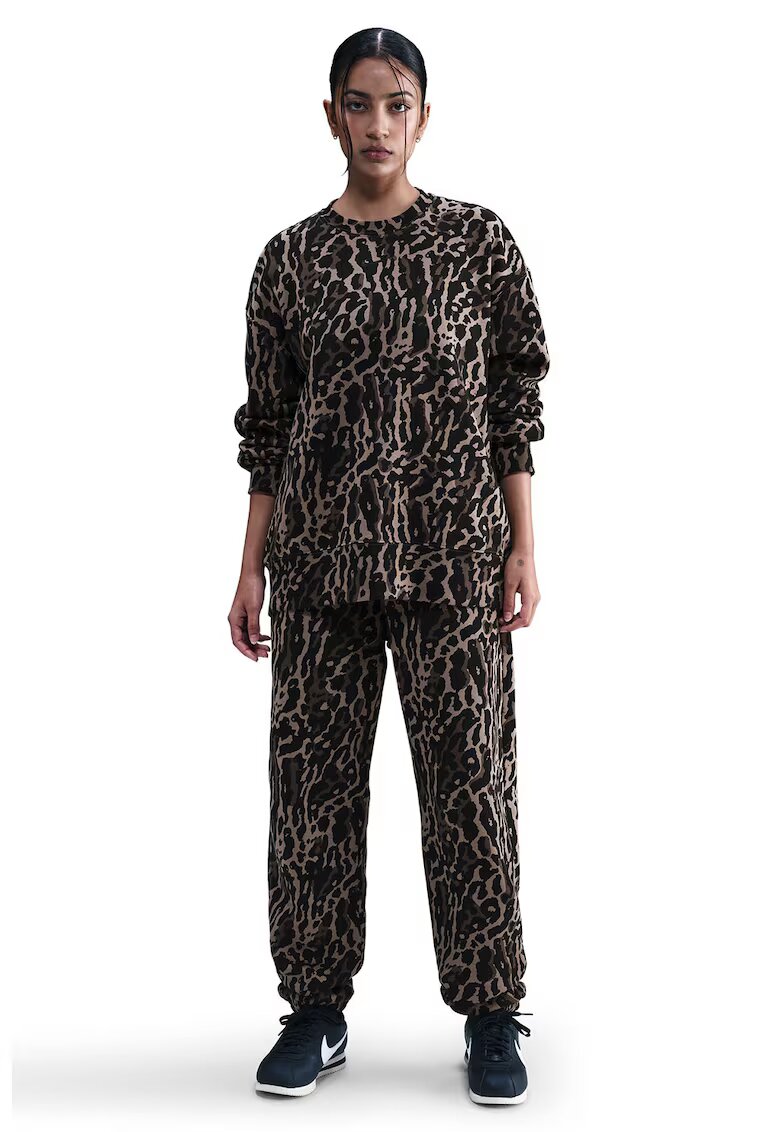 Nike Pantaloni de trening cu animal print - Negru/Maro nisip