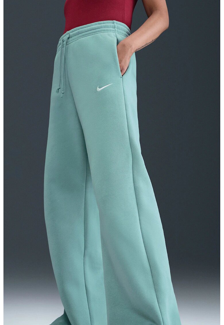 Nike Pantaloni de trening cu croiala ampla si talie inalta Phoenix - Verde persan
