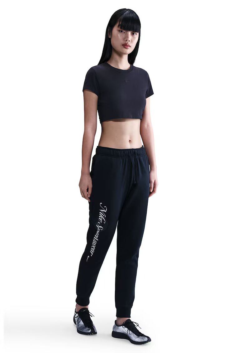 Nike Pantaloni de trening cu imprimeu text si talie medie - Alb/Bleumarin