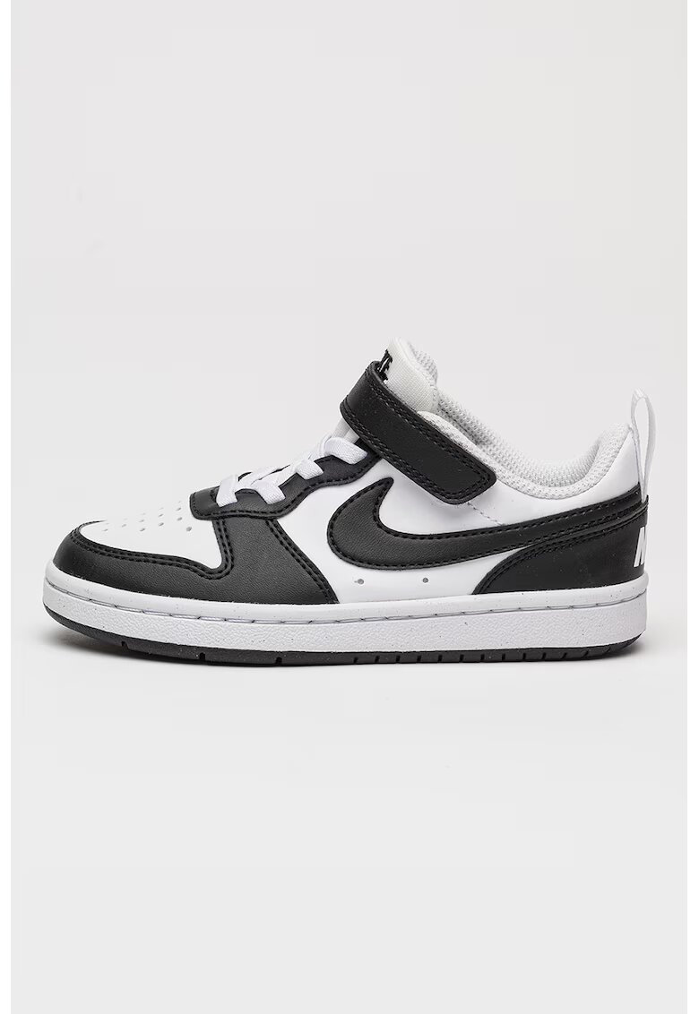 Nike Pantofi sport Court Borough din piele ecologica cu inchidere velcro - Alb/Negru stins