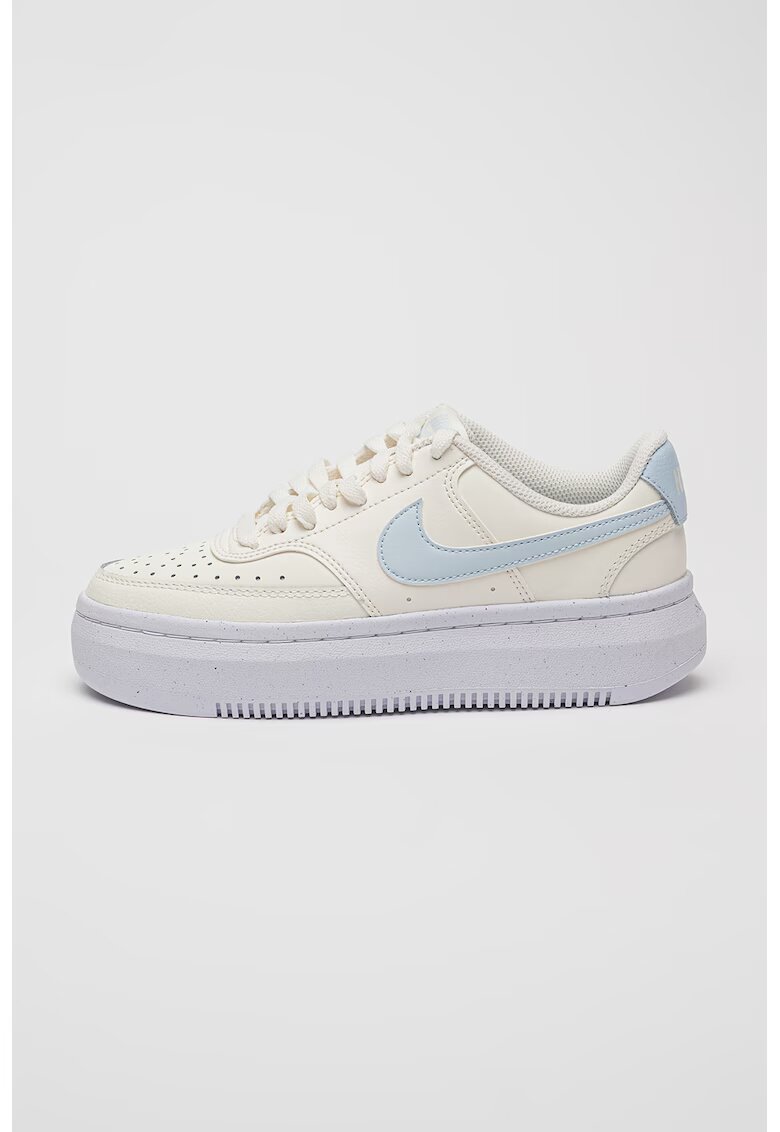 Nike Pantofi sport Court Vision Alta din piele si piele ecologica - Alb fildes/Albastru lavanda