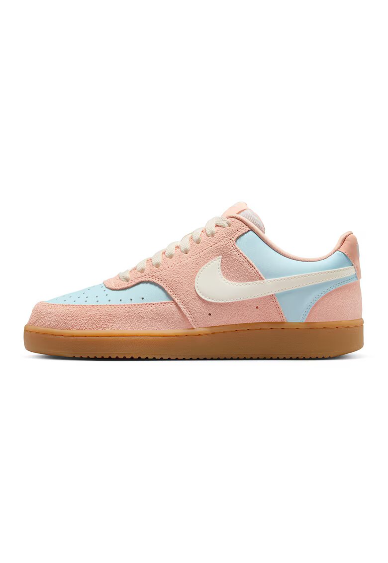 Nike Pantofi sport Court Vision din piele intoarsa cu insertii din piele ecologica - Portocaliu deschis/Albastru deschis