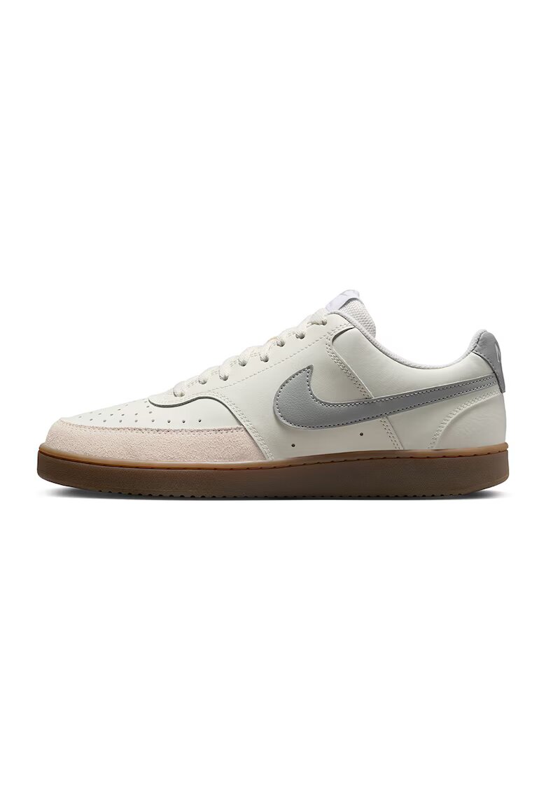Nike Pantofi sport din piele cu captuseala din piele ecologica Court Vision Low - Gri deschis/Crem